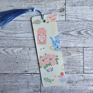 ☕ Floral Tea Party Metal Bookmark – with Tassel, Cute Gift for Book Lovers